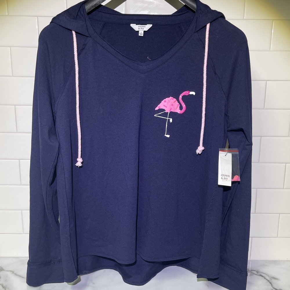 Crown and Ivy Womens Flamingo Sequined Pullover